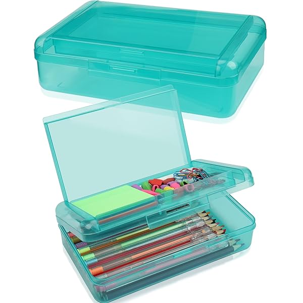 SFLHHDM Large Capacity Double Layer Pencil Box - Hard Plastic Case for School & Office Supplies - Green Storage Organizer