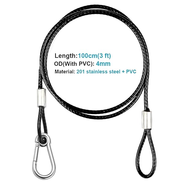10 PCS 3FT Safety Cable Black Coated Braided Stainless Steel Security Rope for DJ Stage Par Lighting Max Load 110 lb - Image 3