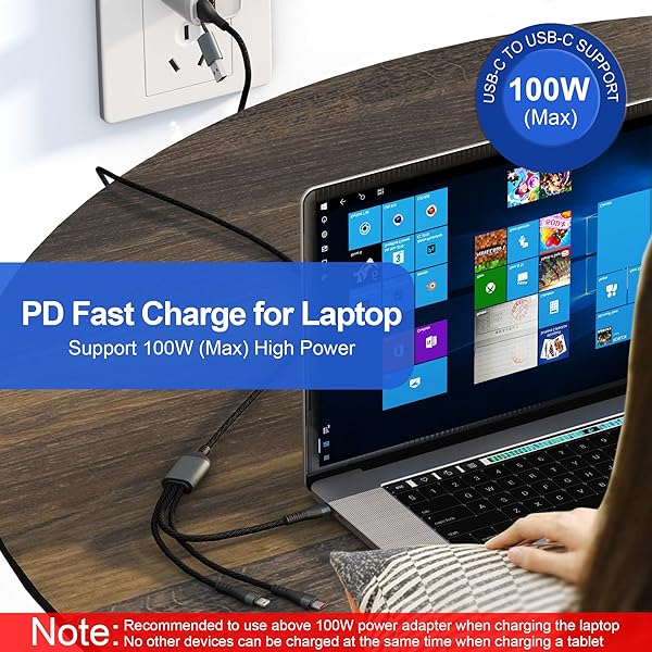 100W USB C to Multi Fast Charging Cable 3M/10Ft USB A/C to 3-in-1 Long Charging Cord with Type C +Micro USB +Lightning Connector Universal Charger for Laptop iPhone i-Pad - Image 7