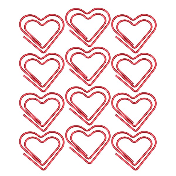 12 Pcs Heart Shape Paper Clips - Metal Document Clips for School & Office Organization (Red)
