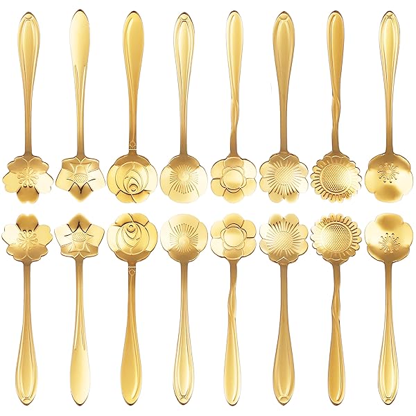 16 Pcs ESRISE Stainless Steel Cute Teaspoons for Tea Party Decorations Gold Coffee Spoons