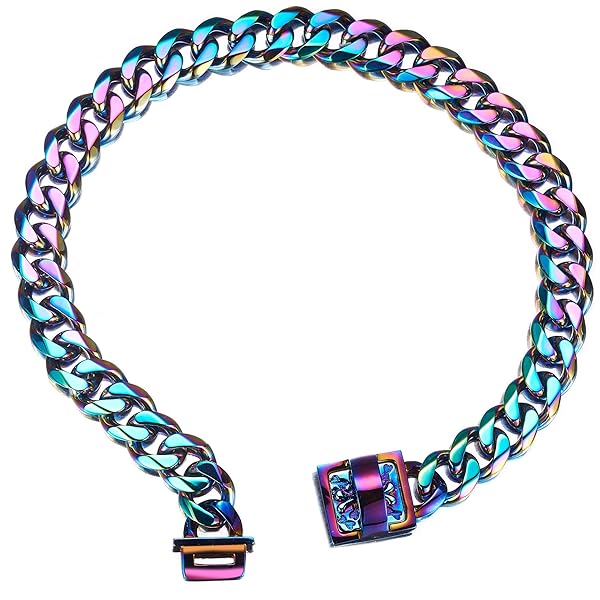 19mm Rainbow Heavy Duty Dog Collar Stainless Steel Colorful Luxury Training Cuban Link with Durable Clasp Chain - Image 2