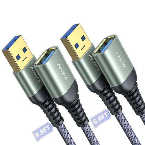 AINOPE 2 Pack USB 3.0 Extension Cables - 6.6FT Braided High-Speed Data Transfer for Keyboard, Mouse & Flash Drive