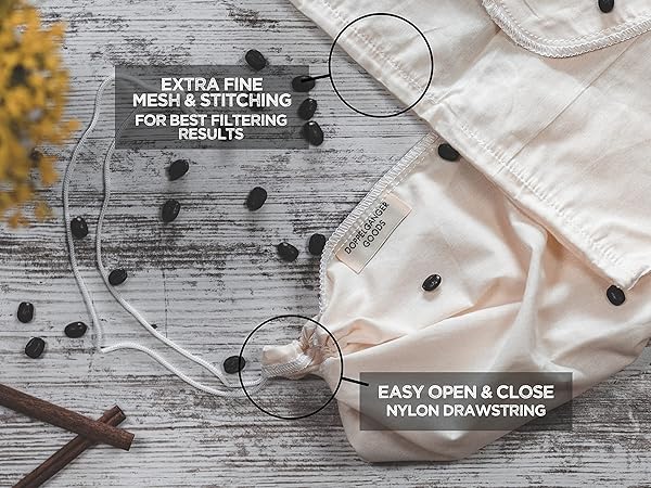Organic Cotton Cold Brew Coffee Bag 2-Pack Medium 8in x 12in Reusable Filter with EasyOpen Drawstring for Pitchers Mason Jars Toddy Systems - Image 2