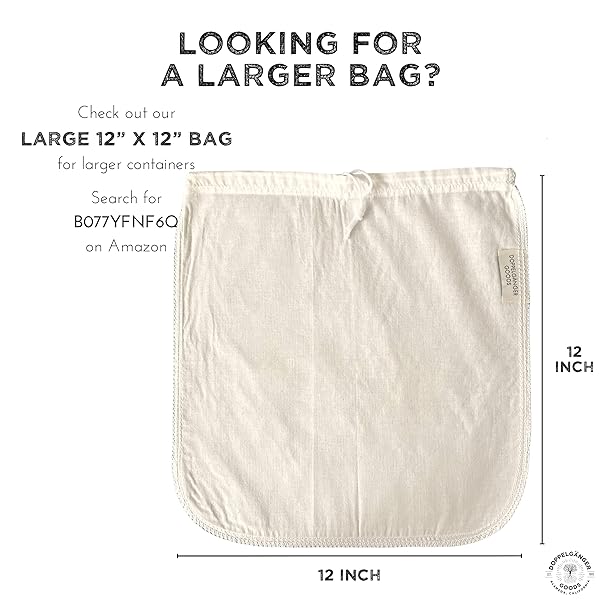 Organic Cotton Cold Brew Coffee Bag 2-Pack Medium 8in x 12in Reusable Filter with EasyOpen Drawstring for Pitchers Mason Jars Toddy Systems - Image 7