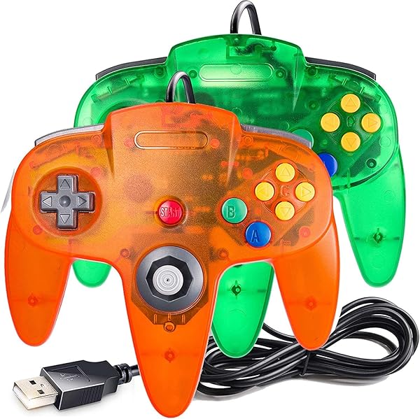 2 Pack USB Wired N64 Controller, miadore Classic N64 PC Gamepad Joystick Controller for Windows PC MAC Linux Raspberry Pi 3 (Green Orange)