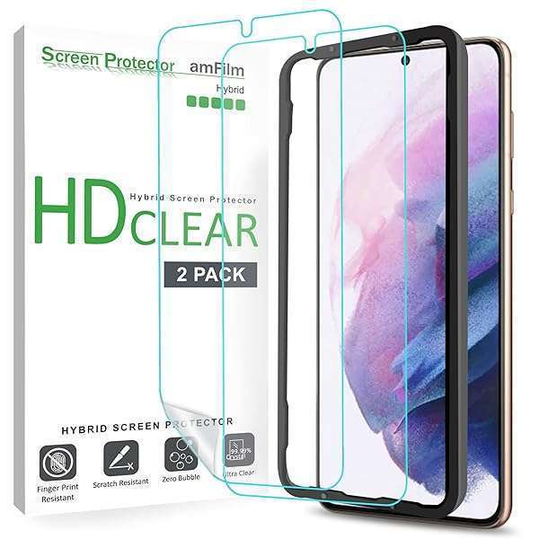 amFilm 2 Pack Screen Protector for Samsung Galaxy S21 Plus 5G - HD Clear, Fingerprint ID Compatible, Easy Install, Case Friendly