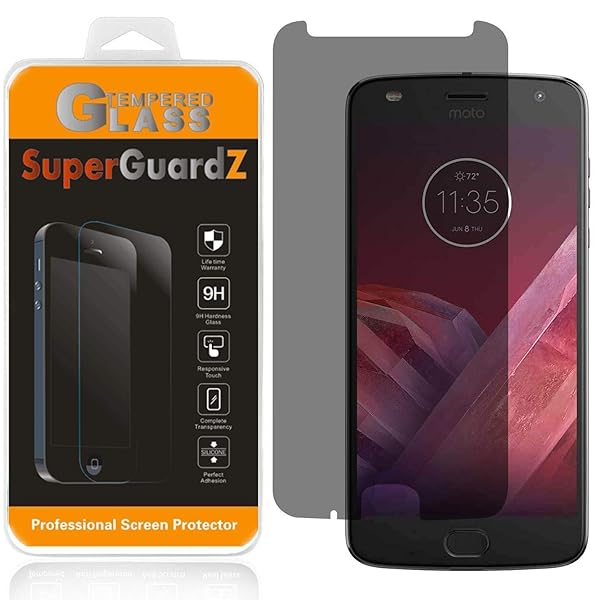 Motorola Motorola Moto Z2 Play Tempered Glass Screen Protector Privacy Anti-Spy 2-Pack SuperGuardZ 9H Anti-Scratch 2.5D Round Edge Lifetime Replacements