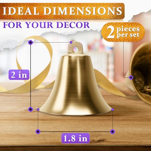 2Pcs Vintage Hanging Bells for Door - Brass Cow Bell Necklaces & Garden Decor | Jingle Bell Door Decor - Image 3