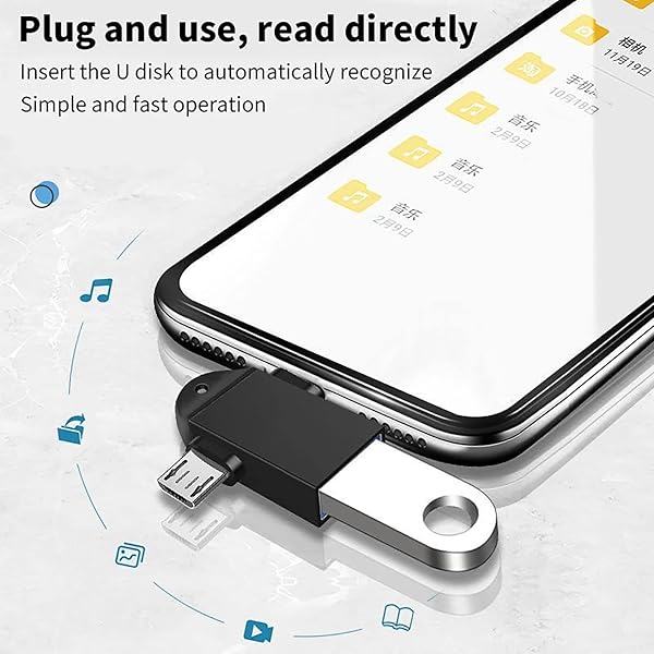 2-in-1 OTG Converter USB 3.0 to Micro USB & Type C Adapter for Laptops, Phones & Tablets - Black with Lanyard - Image 6