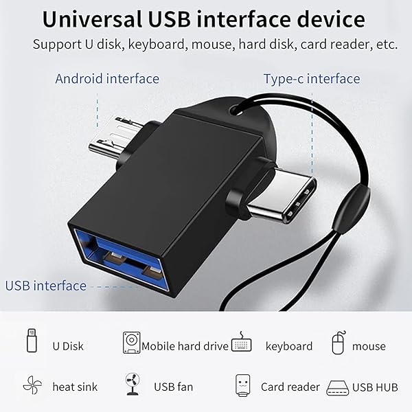 2-in-1 OTG Converter USB 3.0 to Micro USB & Type C Adapter for Laptops, Phones & Tablets - Includes Lanyard (Black) - Image 5
