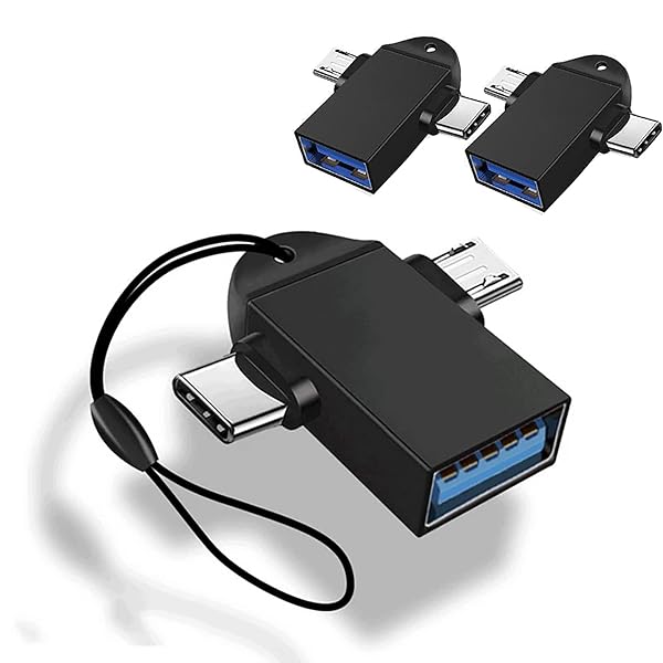 2-in-1 OTG Converter USB 3.0 to Micro USB & Type C Adapter for Laptops, Phones & Tablets - Includes Lanyard (Black) - Image 3