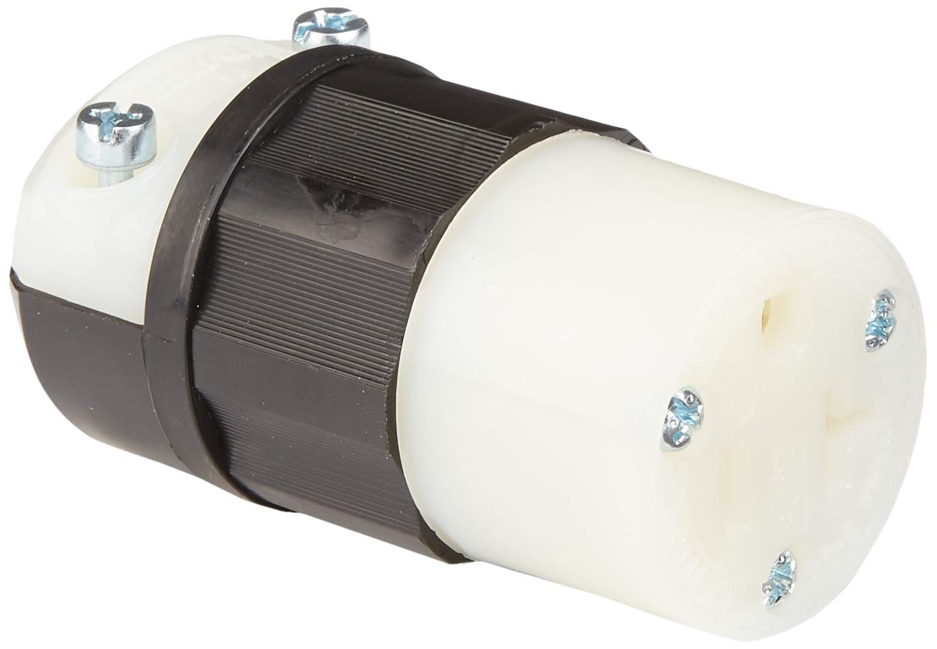 Leviton 5369-C 20 Amp Connector: Industrial Grade Straight Blade Grounding Plug - Black & White