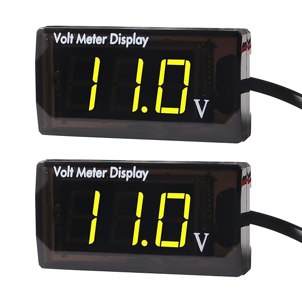 2Pcs DC 12V Car Voltmeter Gauge - Waterproof LED Display for 5-28V Voltage Monitoring in Cars & Motorcycles (Yellow) - Image 2