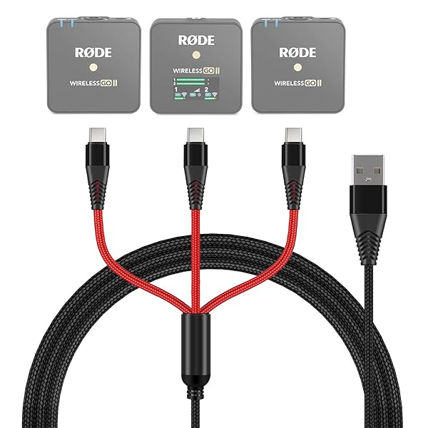 3-in-1 USB C Cable for Rode Wireless Go II - Nylon Braided 4ft Charging Cord with 3 Type-C Plugs - Image 2