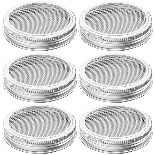 304 Stainless Steel Sprouting Lids for Wide Mouth Mason Jars - 6 Pack for Organic Sprout Seeds