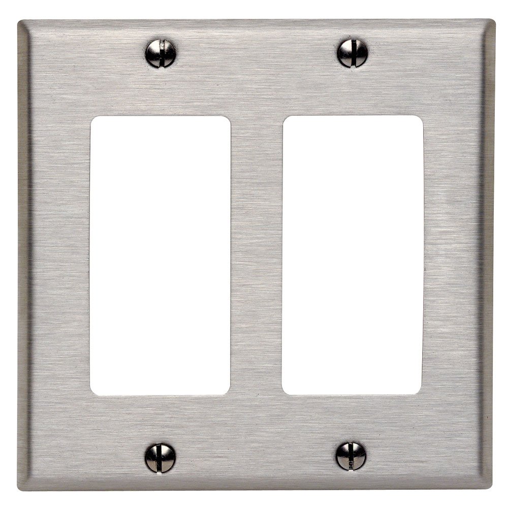 Leviton 84409-40 Stainless Steel 2-Gang Decora/GFCI Wallplate - Durable Device Mount