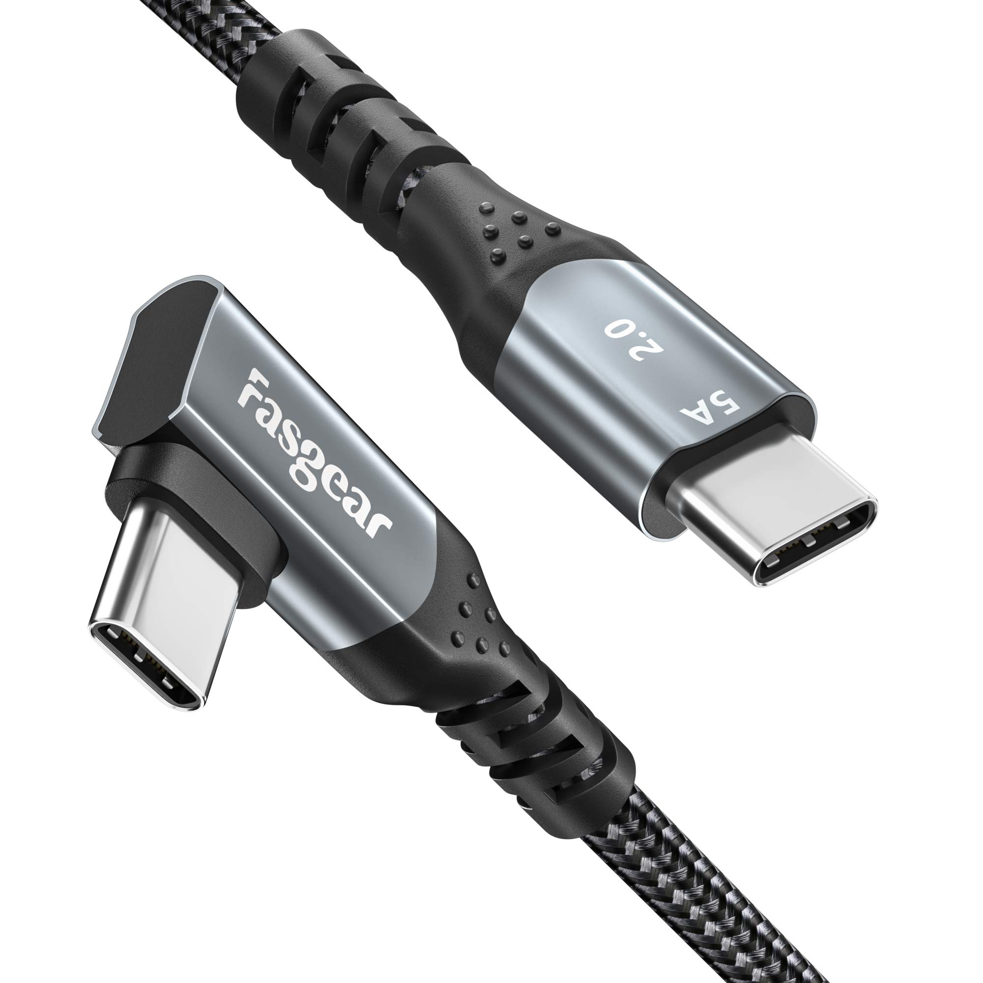 Fasgear USB C to USB C Cable 6ft,100W PD/90 Degree,5A PD Type C Fast Charger Right Angled with Emarker Compatible with MacBook Pro Air i-Pad Pro 2020 Galaxy S24 Huawei P40 ThinkPad Dell XPS HP(Black)