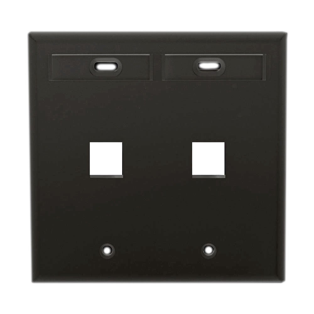 Leviton 42080-2EP Dual Gang Wallplate - 2-Port QuickPort with ID Windows, Black | Easy Installation & Stylish Design