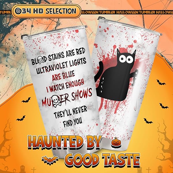 Horror Cat Tumbler 20 oz Stainless Steel Coffee Mug Unique Gift for Cat Lovers Halloween Christmas Birthday Mothers Day - Image 4