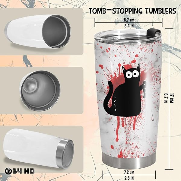 Horror Cat Tumbler 20 oz Stainless Steel Coffee Mug Unique Gift for Cat Lovers Halloween Christmas Birthday Mothers Day - Image 7