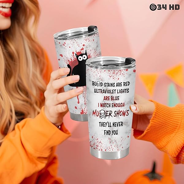 Horror Cat Tumbler 20 oz Stainless Steel Coffee Mug Unique Gift for Cat Lovers Halloween Christmas Birthday Mothers Day - Image 8
