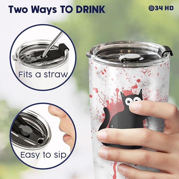 Horror Cat Tumbler 20 oz Stainless Steel Coffee Mug Unique Gift for Cat Lovers Halloween Christmas Birthday Mothers Day - Image 9