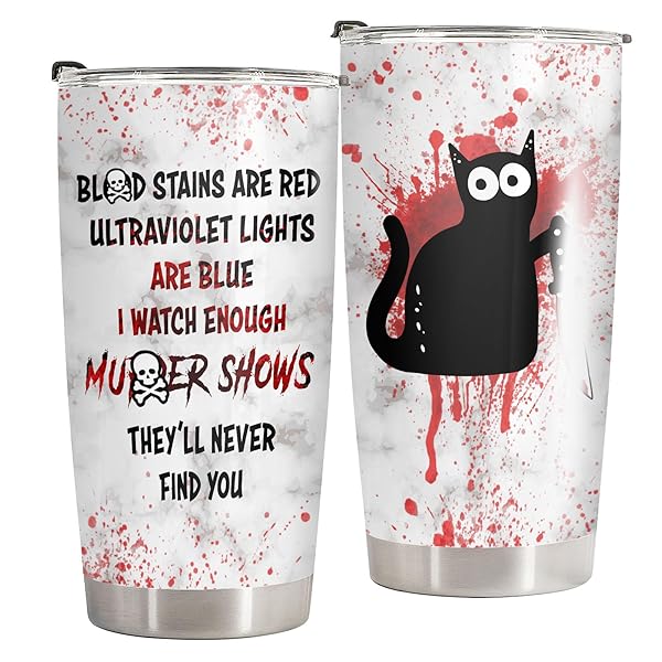 Horror Cat Tumbler 20 oz Stainless Steel Coffee Mug Unique Gift for Cat Lovers Halloween Christmas Birthday Mothers Day - Image 2