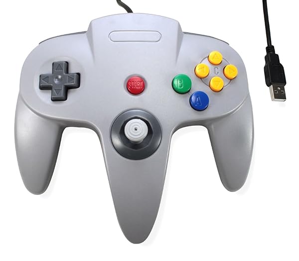Classic Retro N64 Bit USB Wired Controller for PC & Mac - 3rd Party Grey Edition