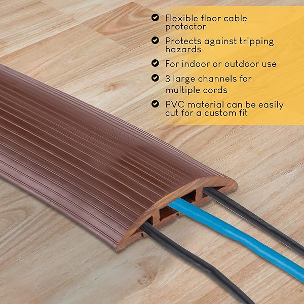 4-Foot Cable Cover Kit - Indoor/Outdoor Floor Management for Sidewalks & Walkways - Simple Cord Brown 3-Channel Raceway - Image 4