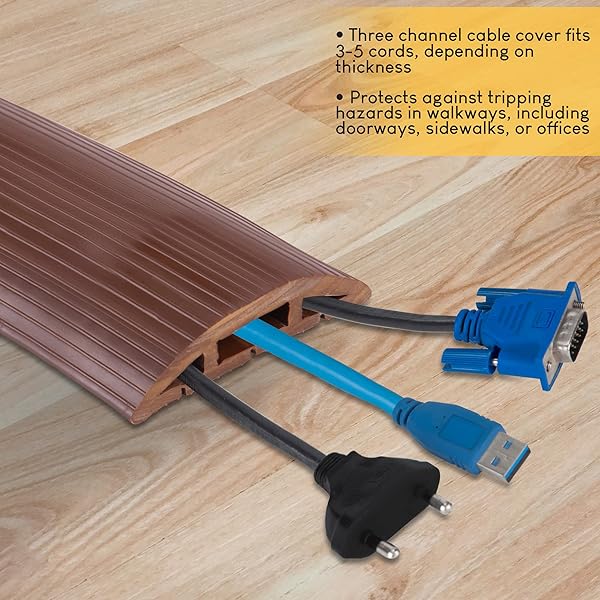 4-Foot Cable Cover Kit - Indoor/Outdoor Floor Management for Sidewalks & Walkways - Simple Cord Brown 3-Channel Raceway - Image 5