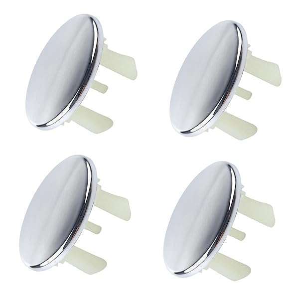 4 Pack Sink Overflow Covers - Round Caps for Bathroom & Kitchen | Silver Tone Basin Trim Inserts