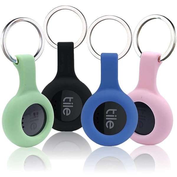 4-Pack Silicone Cases for Tile Stickers 2022: Keychain & Pet Collar Accessories in Black, Green, Pink, Blue