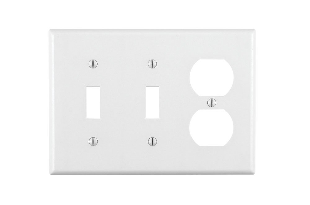 Leviton 88021 3-Gang Wallplate: 2-Toggle & 1-Duplex, Standard Size, White Thermoset Device Mount
