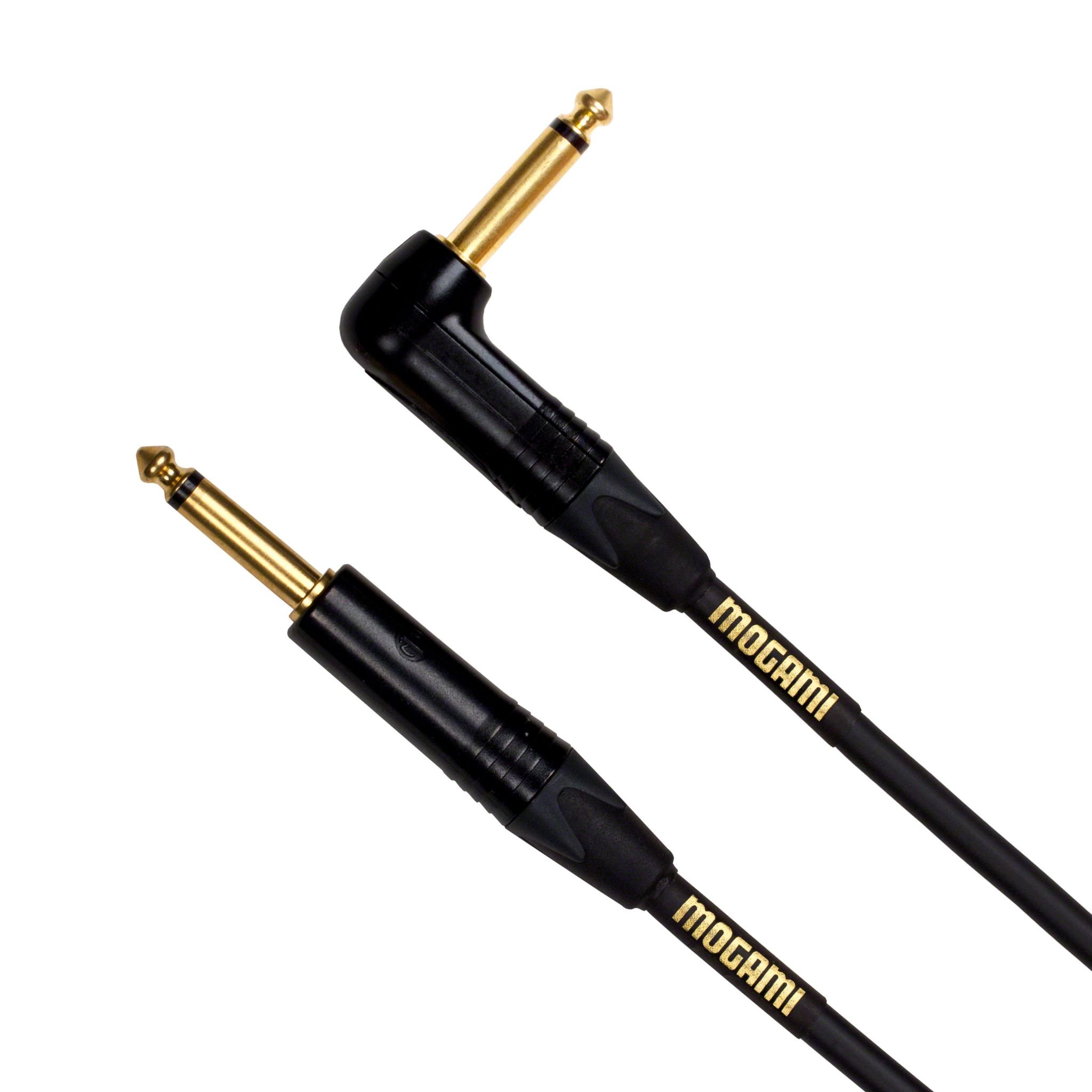 "Mogami Gold INSTRUMENT-06R Guitar Cable: 6ft, 1/4" TS Male, Gold Contacts, Right Angle & Straight Connectors"