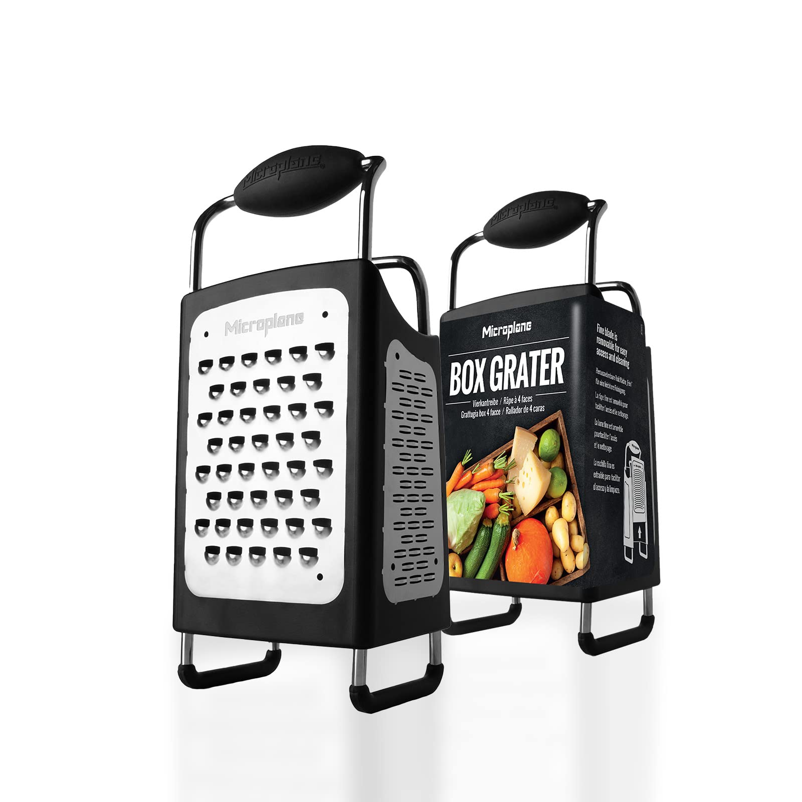 Microplane Four-Sided Box Grater: Ultra-Sharp Multi-Purpose Slicer & Grater with Fine, Ribbon, and Coarse Blades