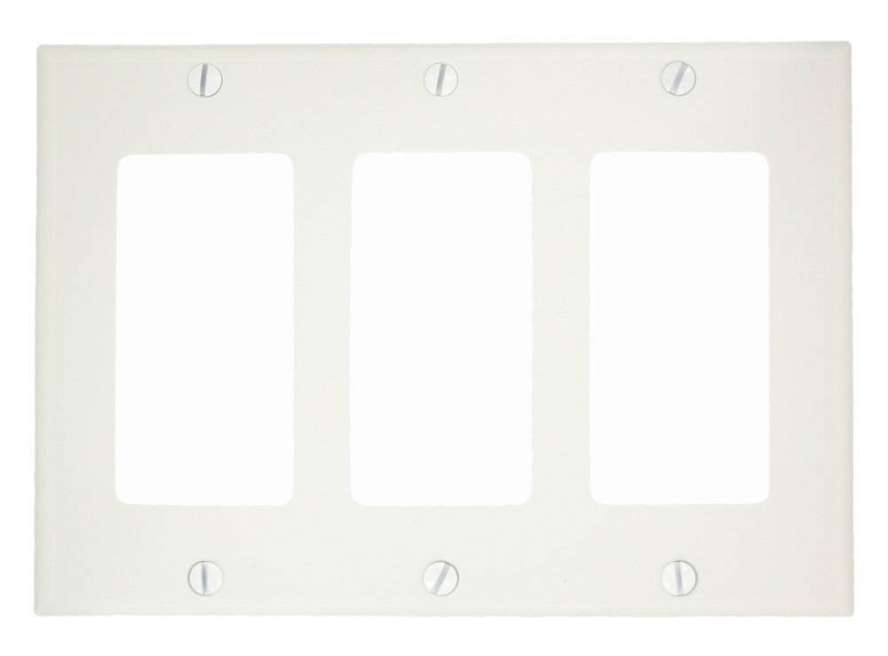 Leviton 80411-NW 3-Gang Decora Wallplate - Standard Size GFCI Device Mount, White Thermoset Finish