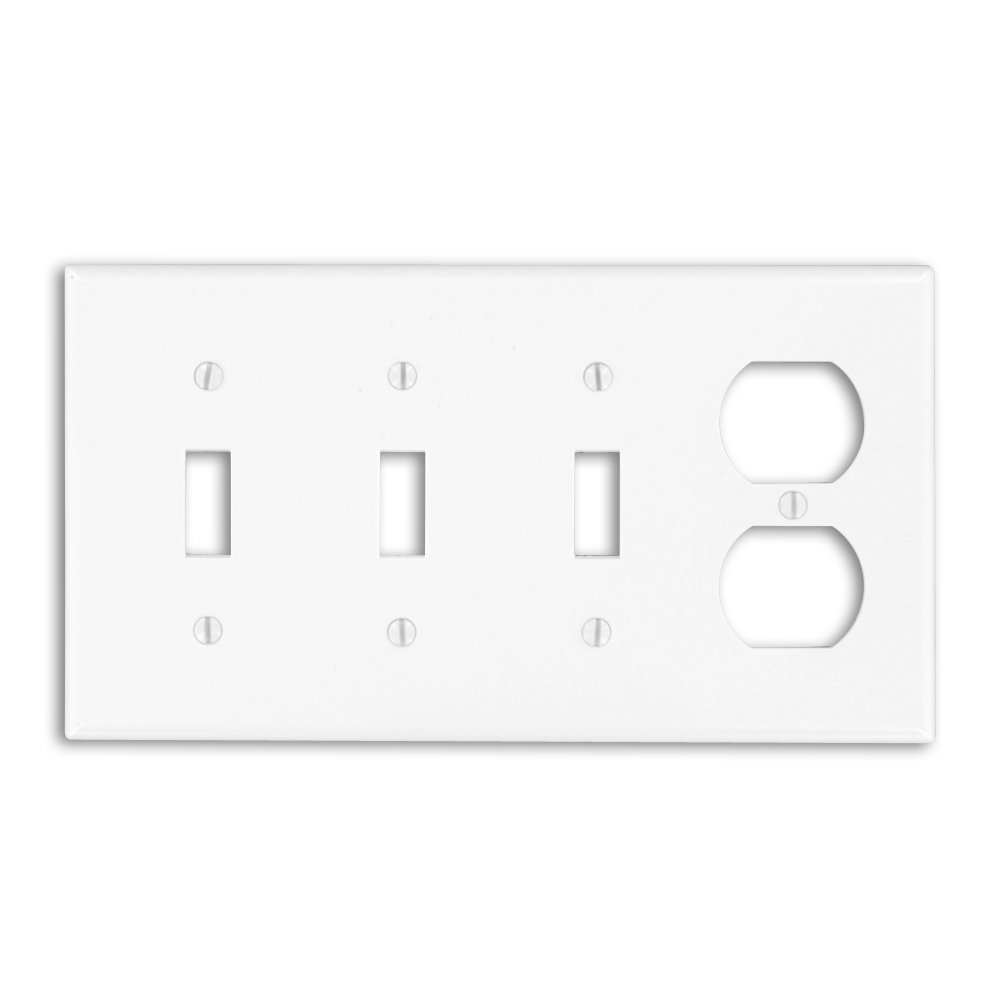 Leviton P38-W 4-Gang Wallplate: 3-Toggle & 1-Duplex, Standard Size, White - Durable & Stylish Home Upgrade