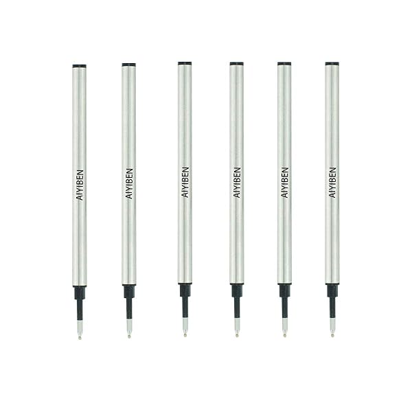 "4.37" Rollerball Pen Refills - Fine Point 0.5mm Black Ink, 6 Pack Replaceable Medium Point Refills"