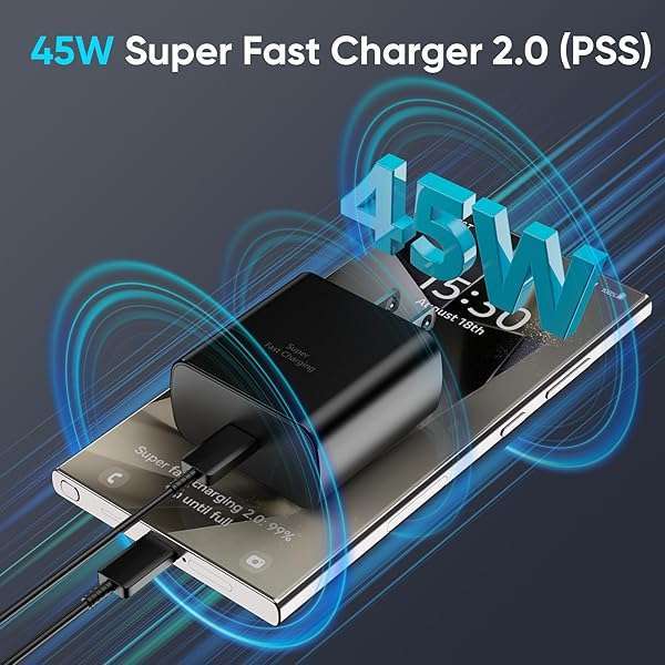 45W Samsung Super Fast Charger with 6.6FT USB-C Cable for Galaxy S24/S23/S22/Note 20/10 - Fast Charging Block - Image 2