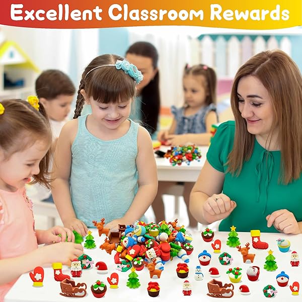 48pc Christmas Erasers for Kids Bulk Holiday Party Favors Classroom Rewards Fun Puzzle Desk Pets - Image 6