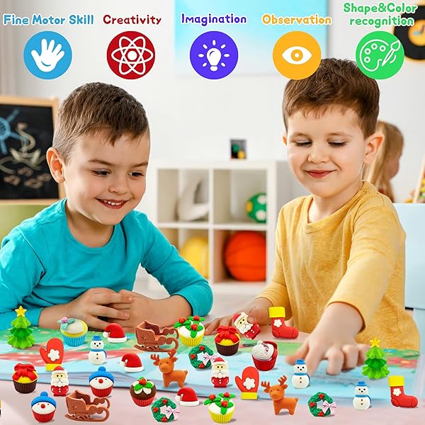 48pc Christmas Erasers for Kids Bulk Holiday Party Favors Classroom Rewards Fun Puzzle Desk Pets - Image 7