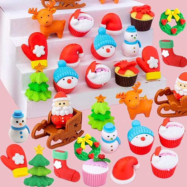 48pc Christmas Erasers for Kids Bulk Holiday Party Favors Classroom Rewards Fun Puzzle Desk Pets - Image 11