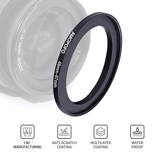 49mm to 67mm Step Up Ring Filter Adapter for All Brands Compatible with UV ND CPL Metal Filters - Image 3