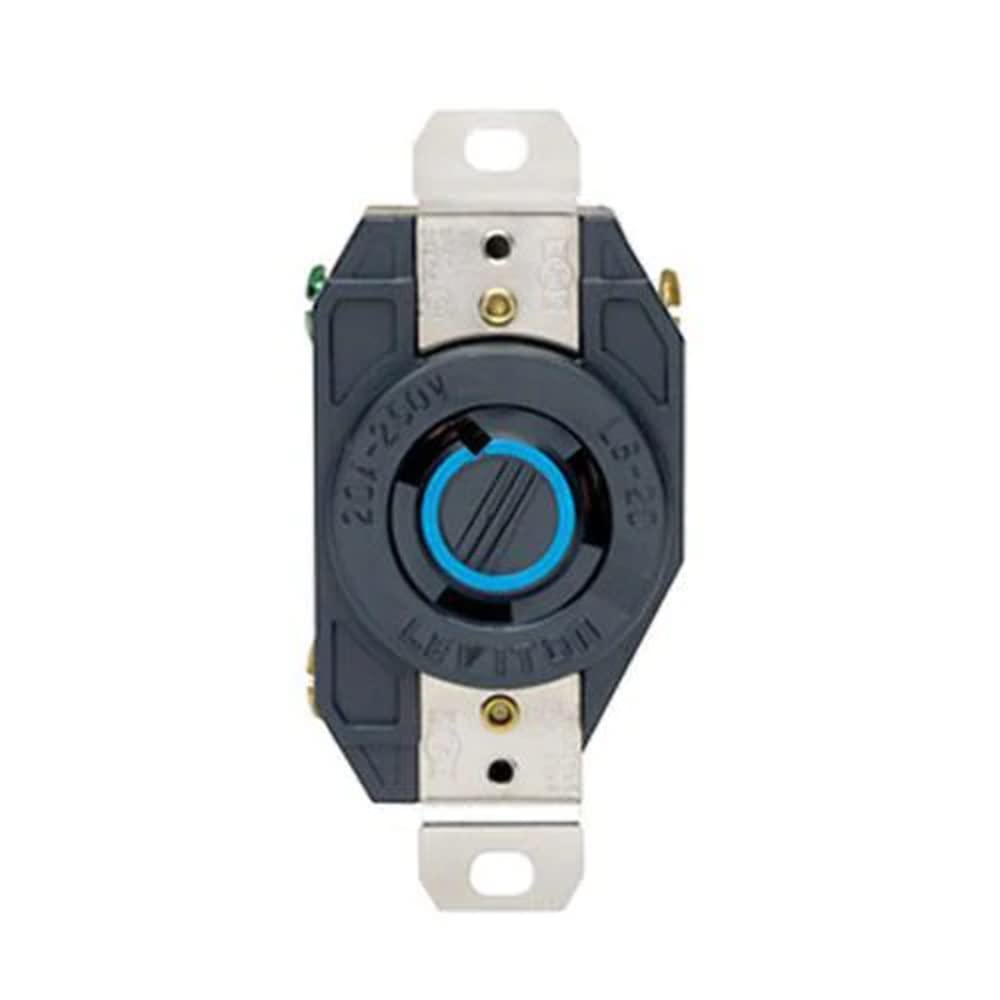 Leviton 2320 20 Amp Locking Receptacle - Industrial Grade, 250 Volt, Flush Mount, Grounding, V-0-MAX, Black