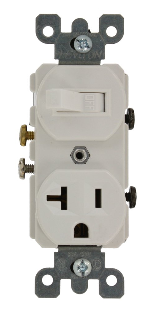 Leviton 5335 20 Amp Duplex Switch/Receptacle - 120V Grounding Solution in White
