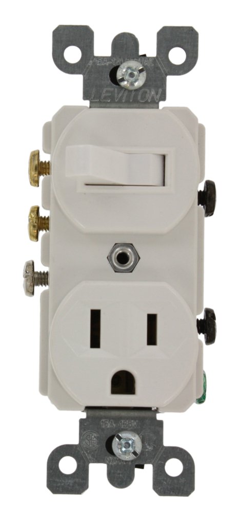 Leviton 5245-W Decora 3-Way Switch/Receptacle Combo - 15A, 120V, White | Easy Installation & Versatile Use