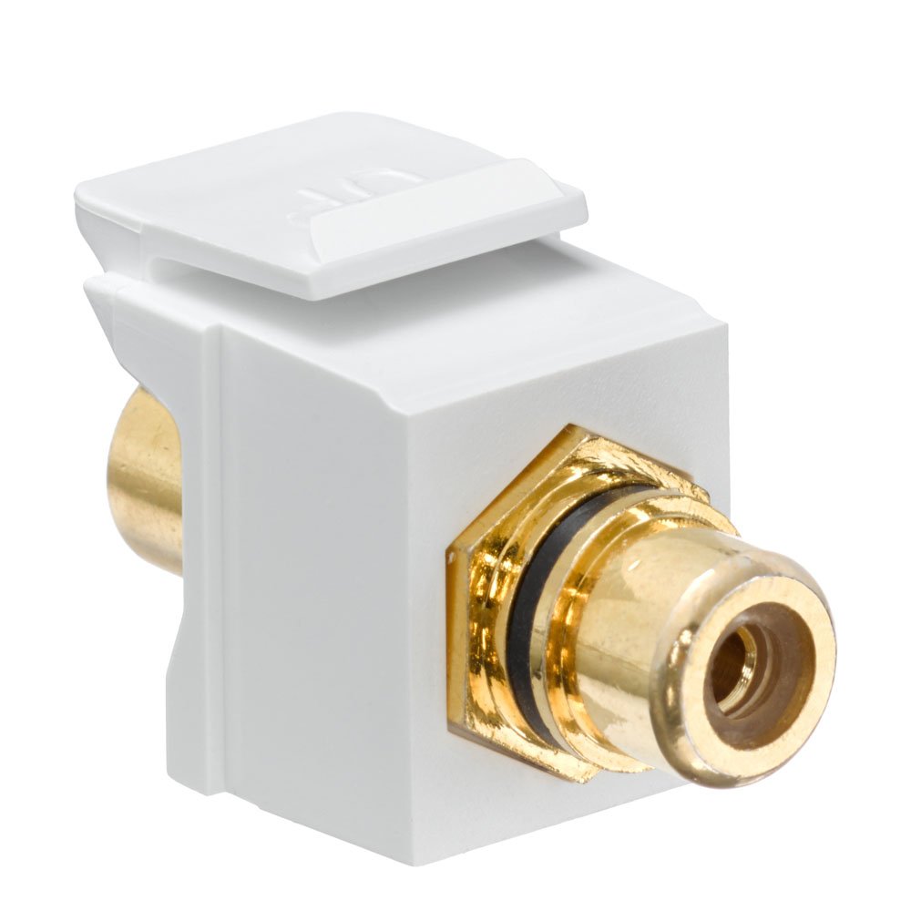 Leviton Leviton 40830-BWE RCA Connector: Gold-Plated QuickPort with Black Stripe - High-Quality White Connector