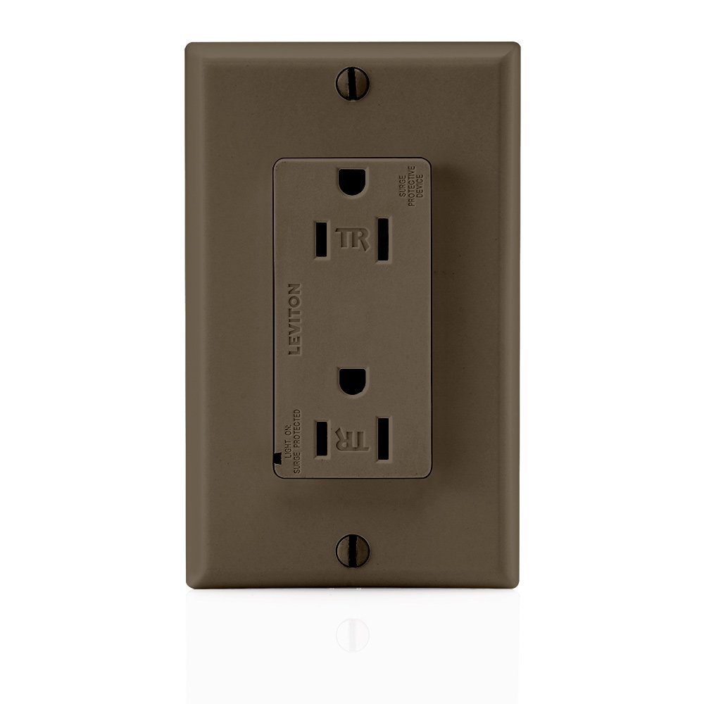 Leviton Leviton T5280 15A Surge Suppressor Receptacle - Tamper Resistant, Brown, Commercial Grade, Self Grounding