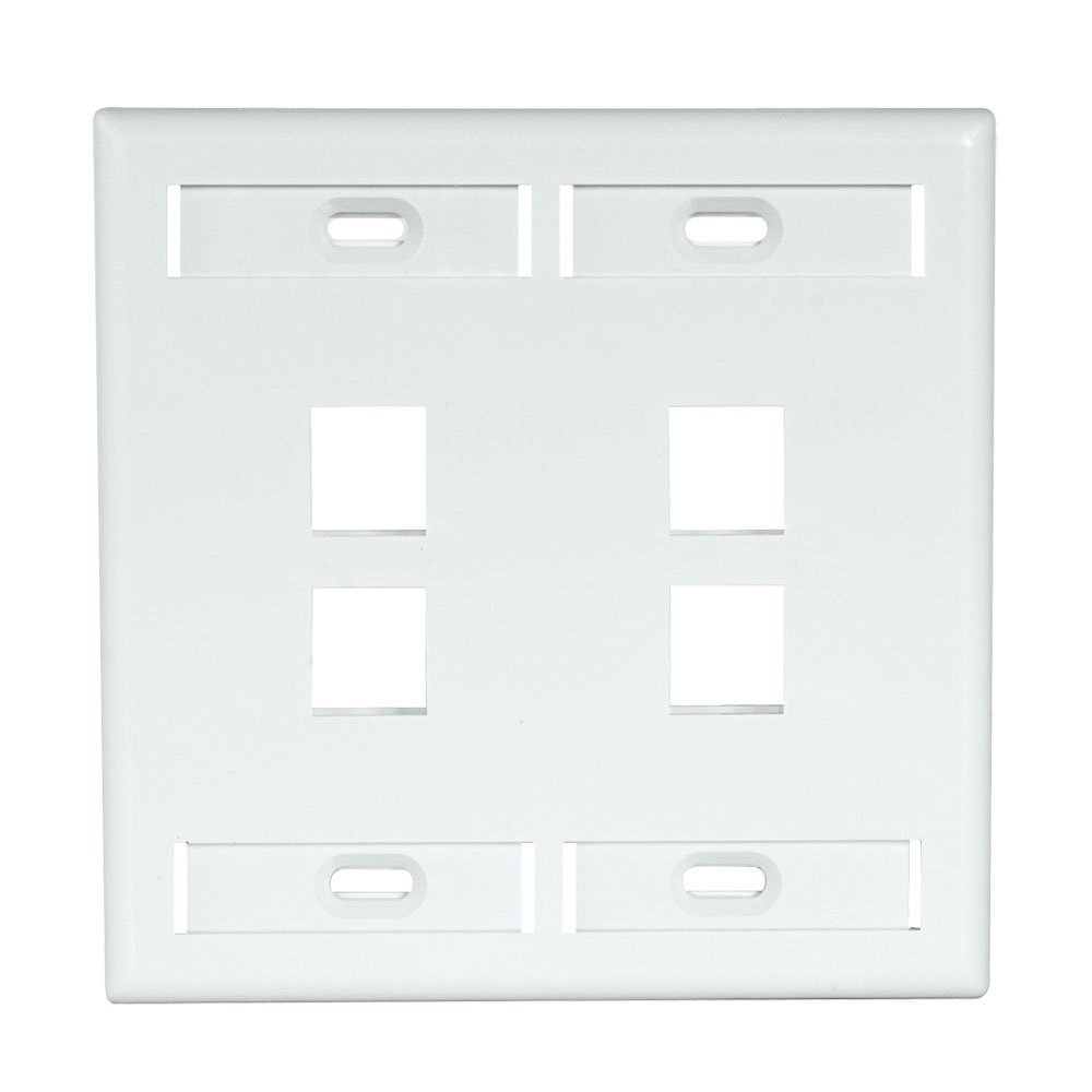 Leviton 42080-4WP 4-Port Dual Gang Wallplate with ID Windows - QuickPort, White